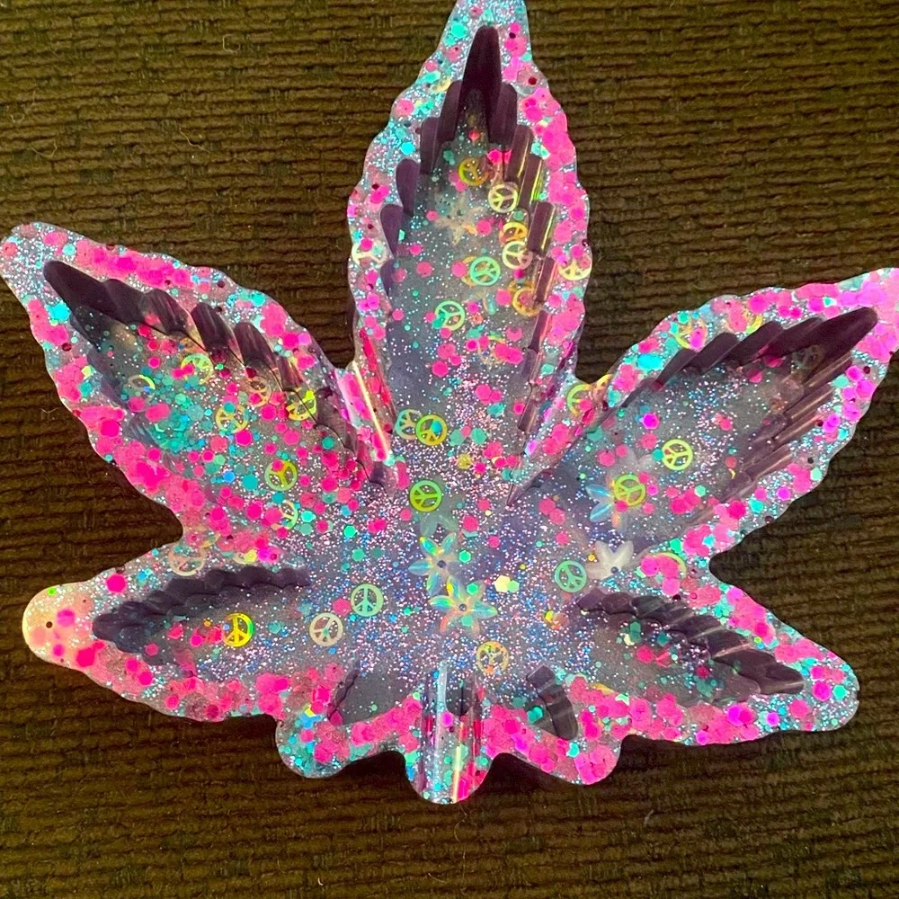 420 ashtray trinket tray holographic iridescent pressed flowers butterfl…
